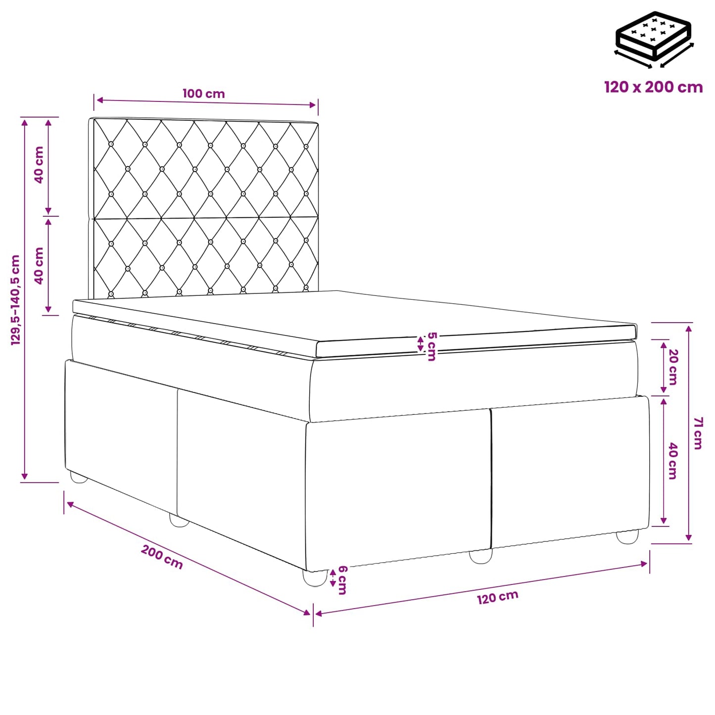 LED Boxspringbett mit Matratze Dunkelgrün 120 x 200 cm Samt