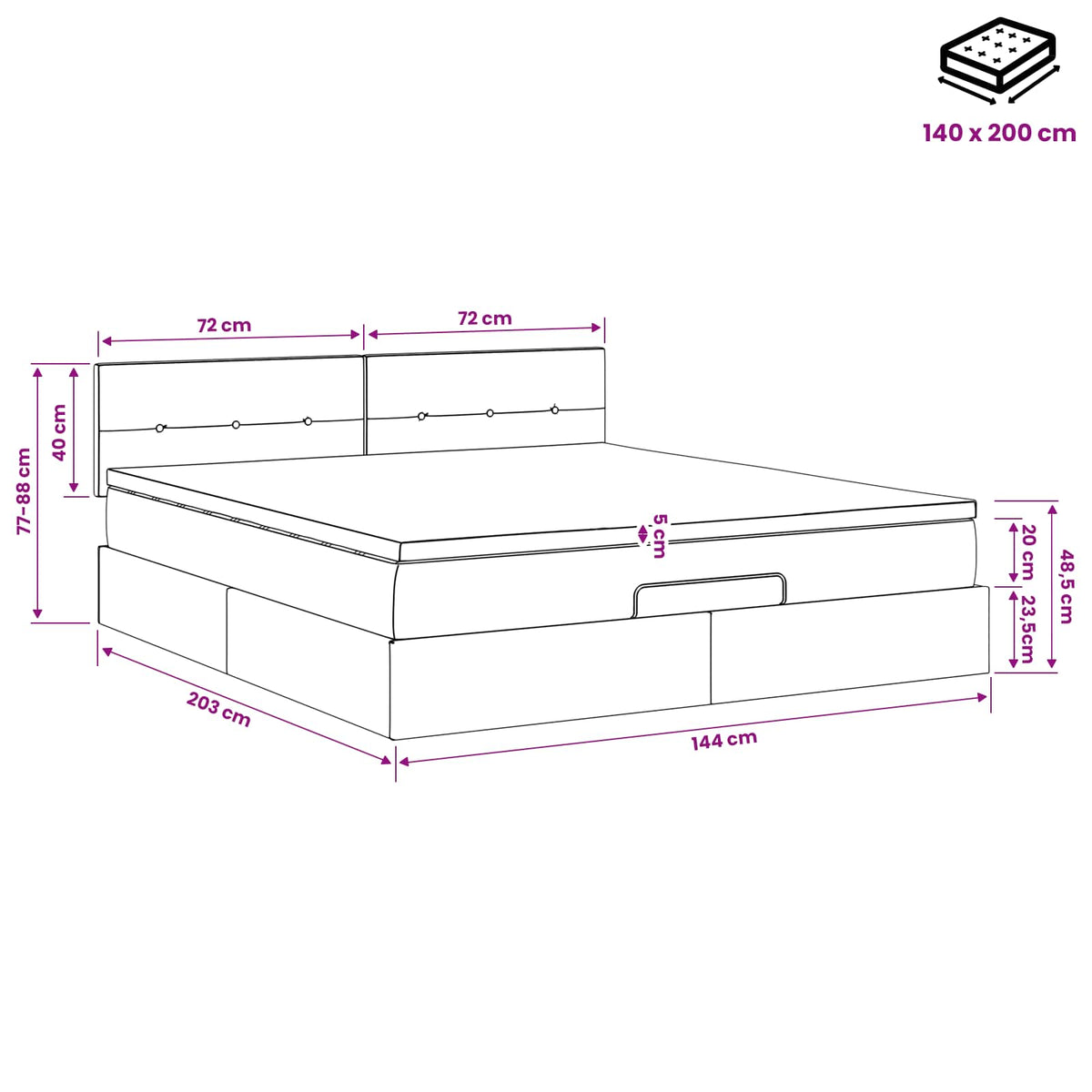 Ottoman-Bett mit Matratze und LED Dunkelbraun 140 x 200 cm