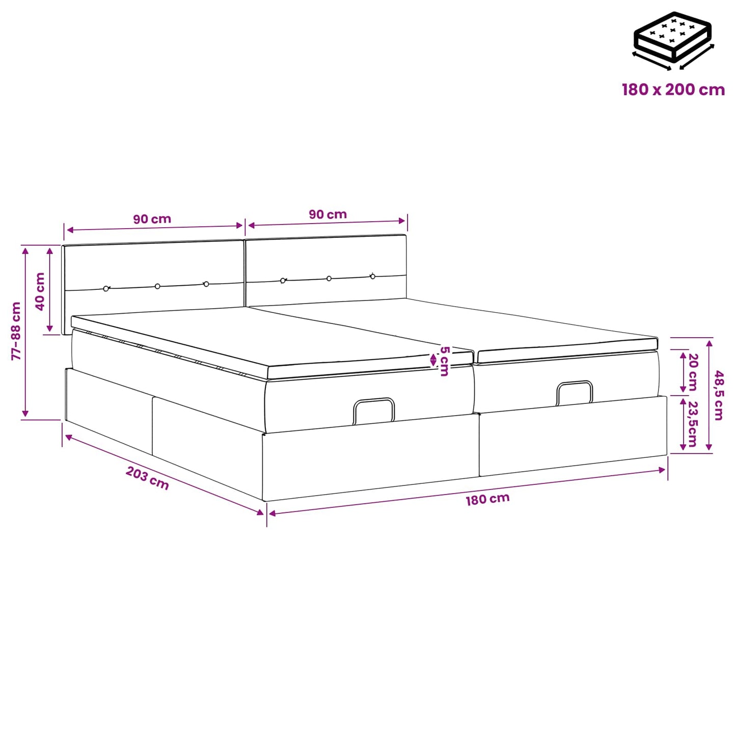 Ottoman-Bett mit Matratze und LED Hellgrau 180 x 200 cm Samt