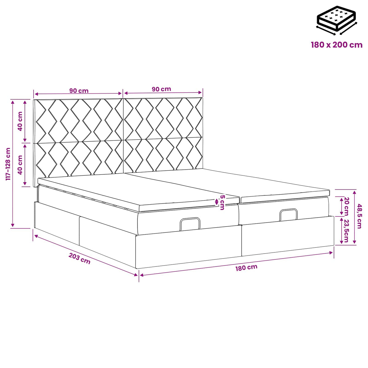 Ottoman Bett mit Matratze mit Kopfteil 2 Stk. Dunkelgrau Samt