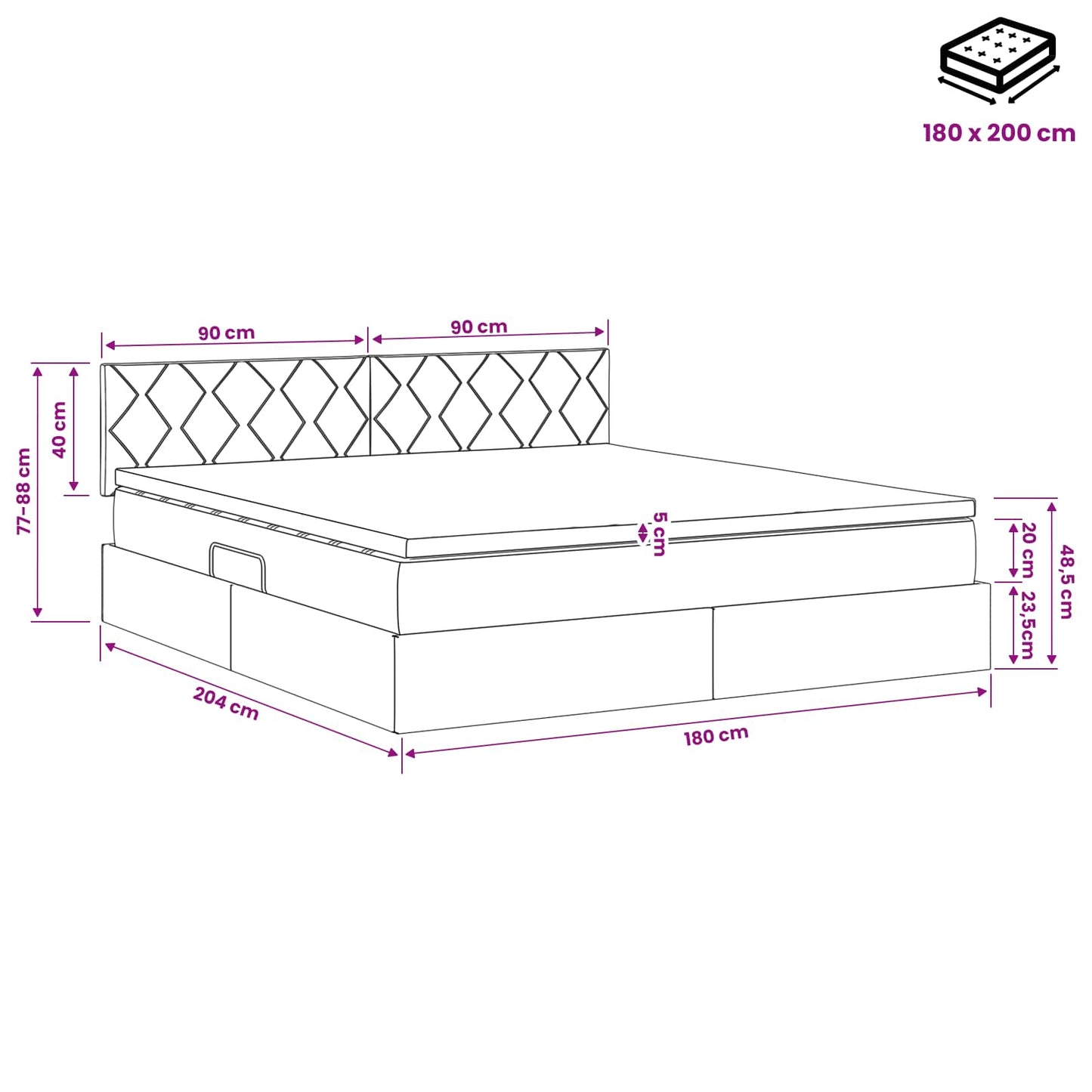 LED-Speicherbett mit Matratze Hellgrau 180 x 200 cm Stoff