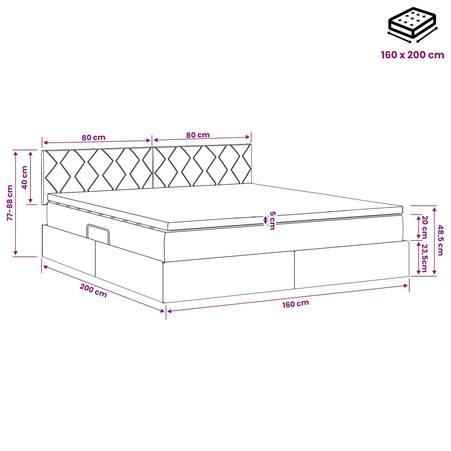 LED-Speicherbett mit Matratze Dunkelgrau 160 x 200 cm Samt