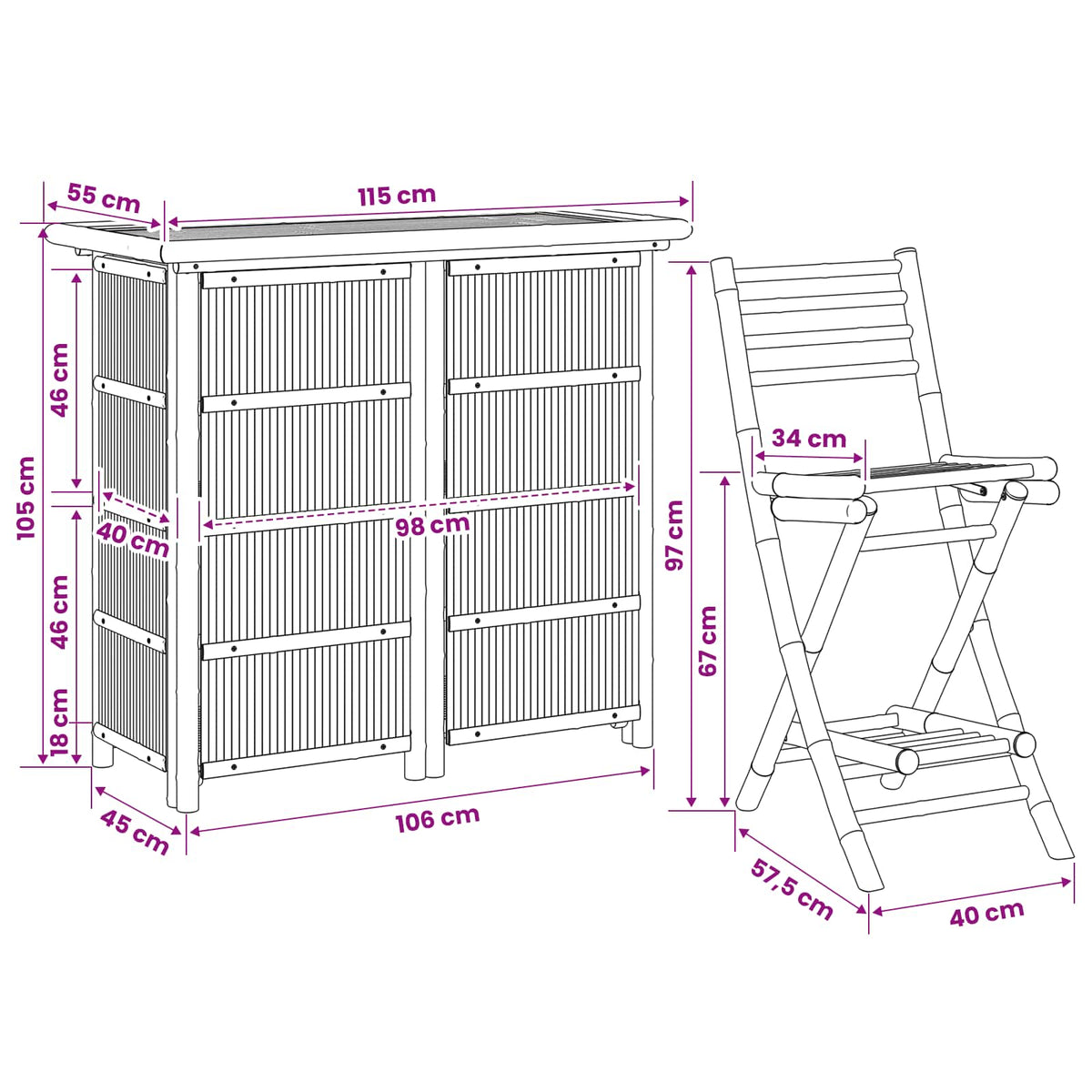 Outdoor Bar Tisch und Hocker 3 Stk. Natur Bambus