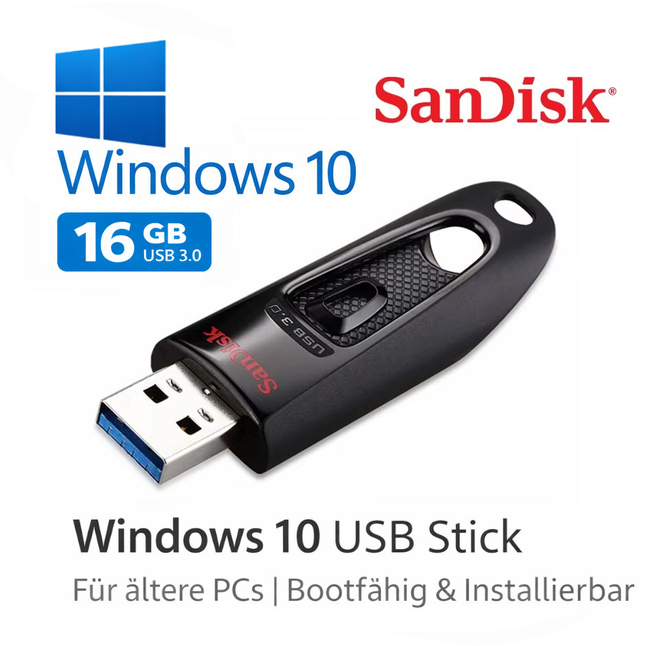Windows 10 USB Stick 16 GB (USB 3.0) – Für ältere PCs | Bootfähig & installierbar