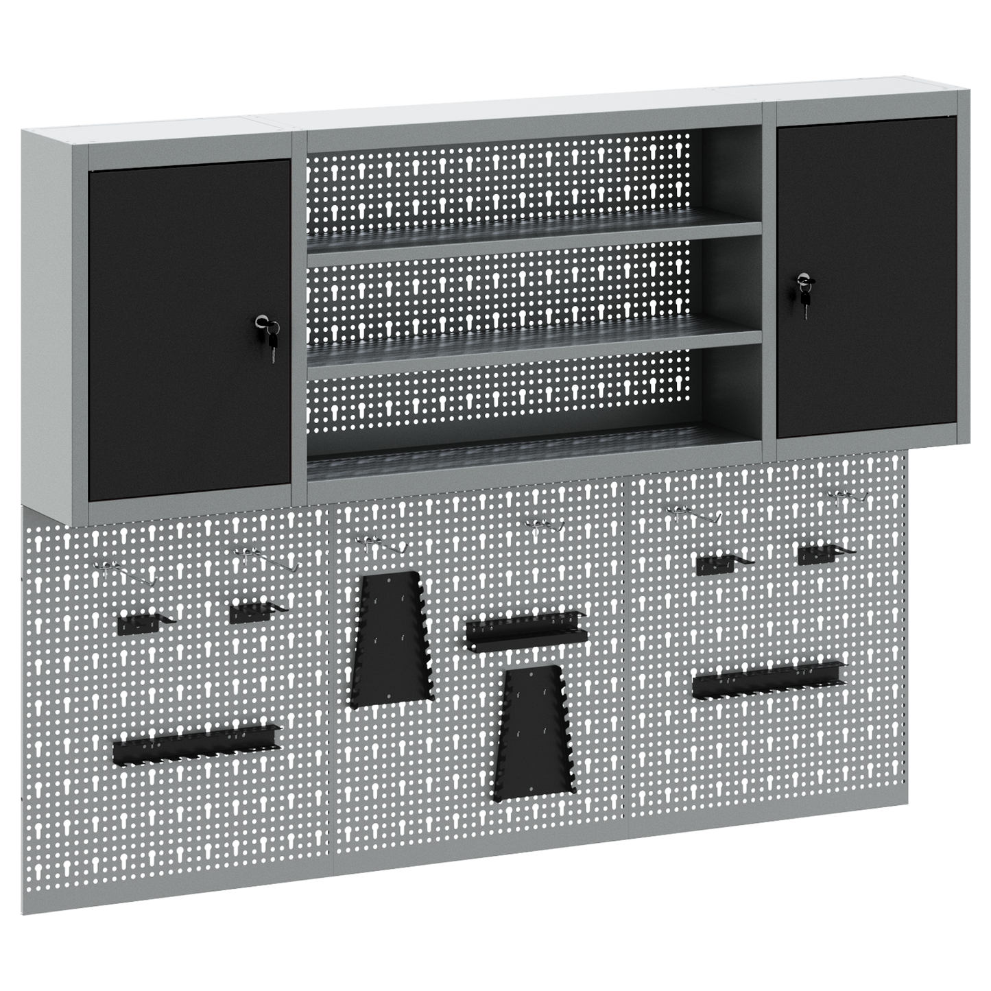 Werkzeugschrank und Pegboard Set mit Regal 6 pcs Schwarz
