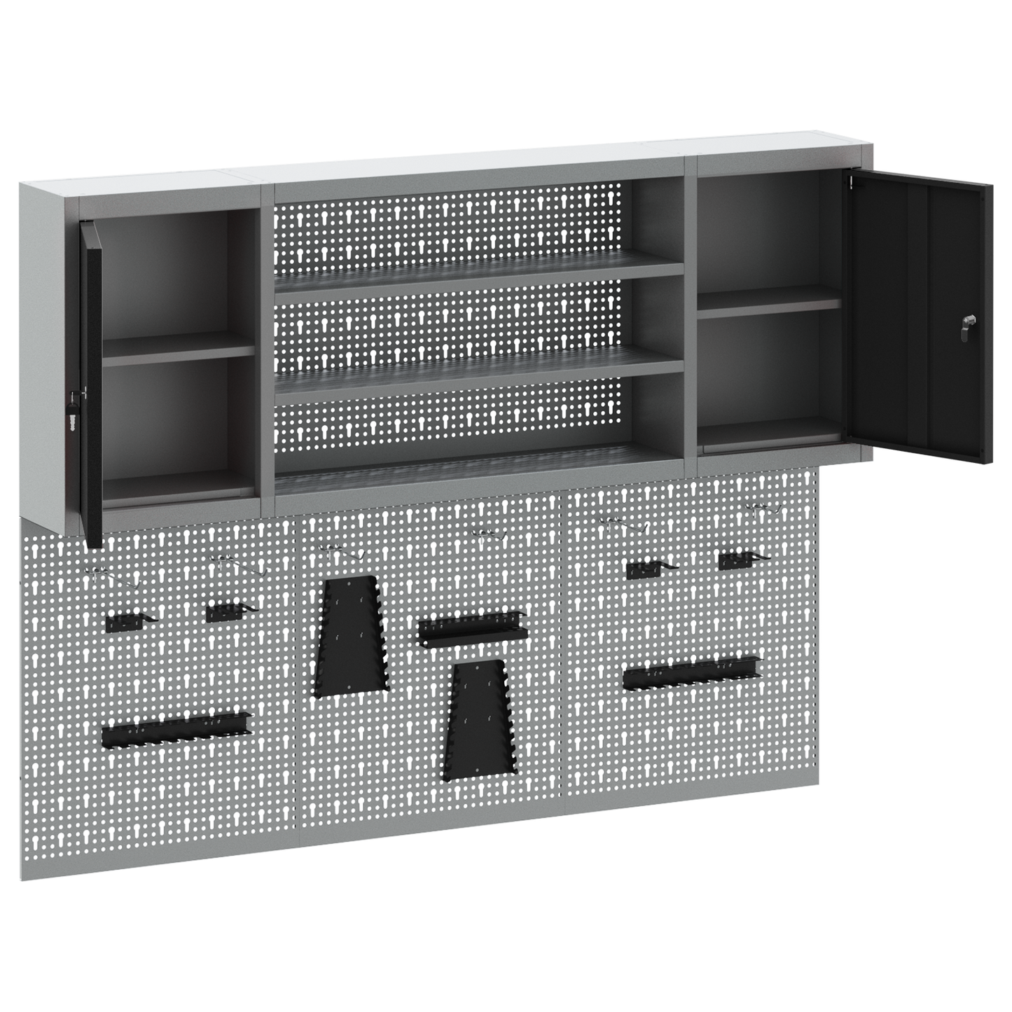 Werkzeugschrank und Pegboard Set mit Regal 6 pcs Schwarz
