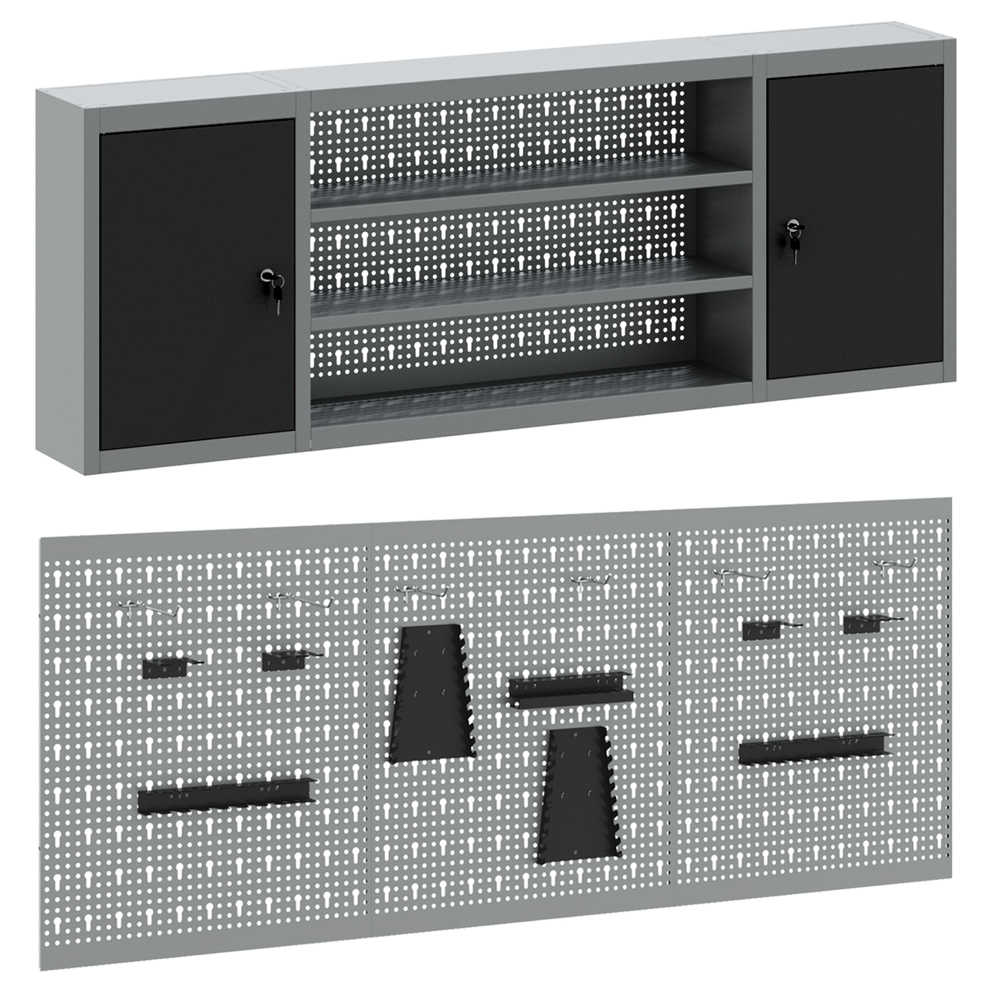Werkzeugschrank und Pegboard Set mit Regal 6 pcs Schwarz