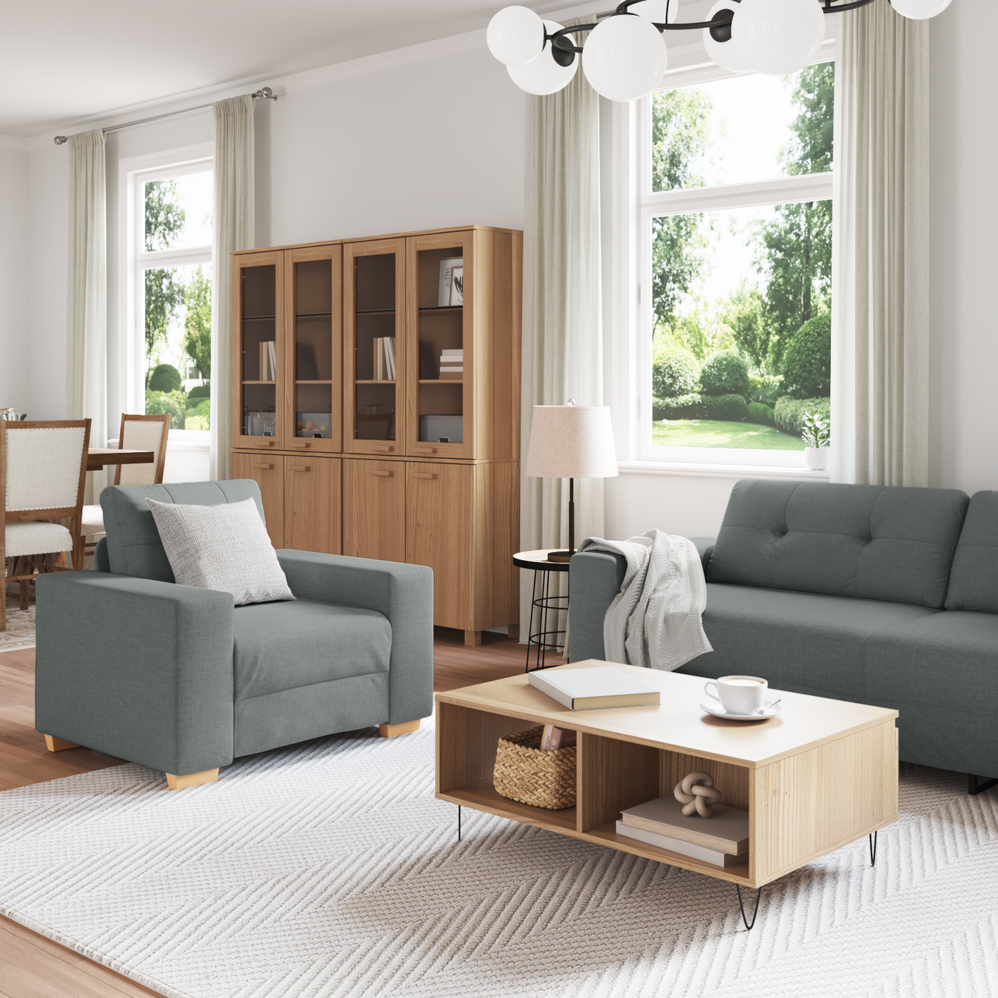 Sofa Set mit Kissen mit Kissen Grau Stoff