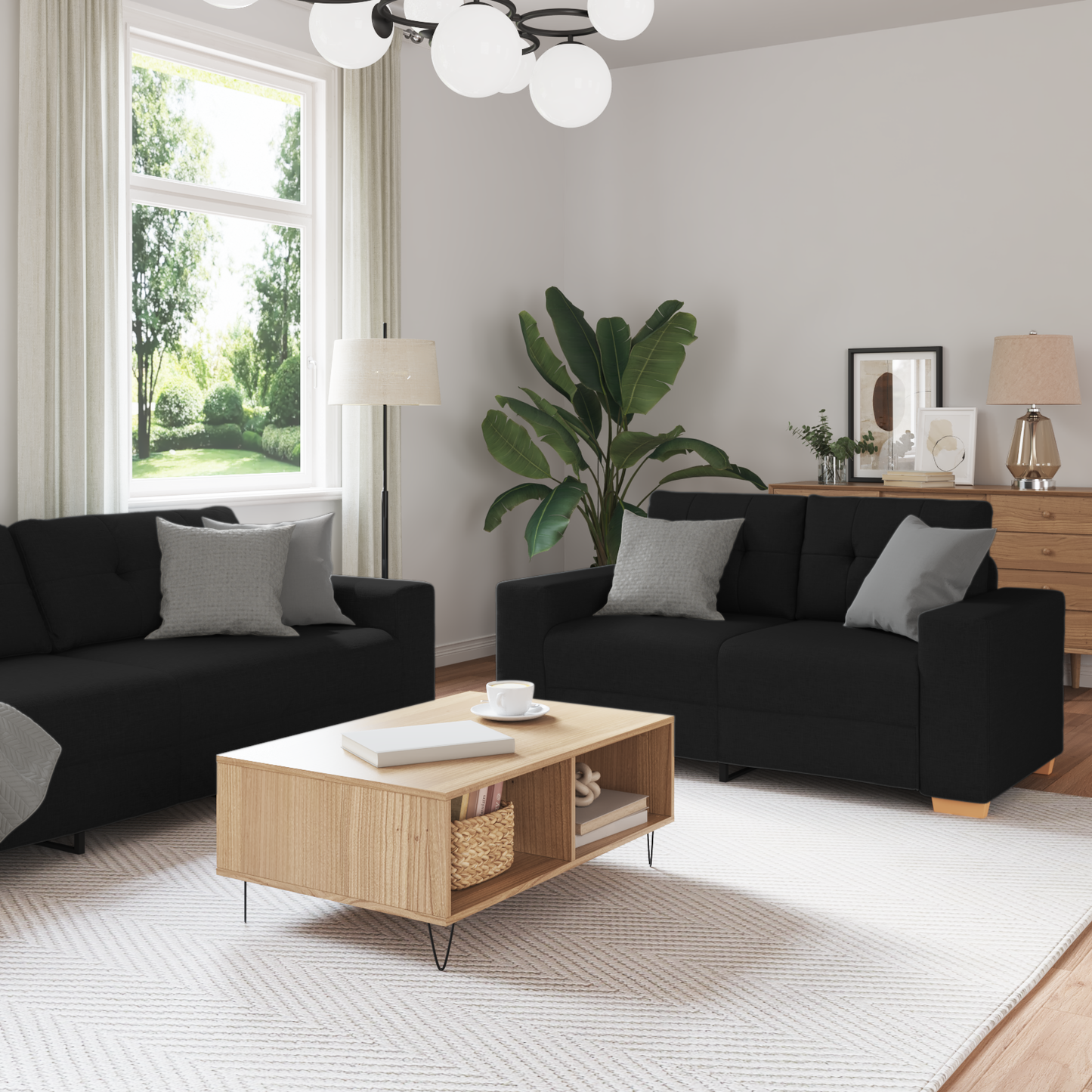 Sofa Set mit Kissen mit Kissen Schwarz Stoff