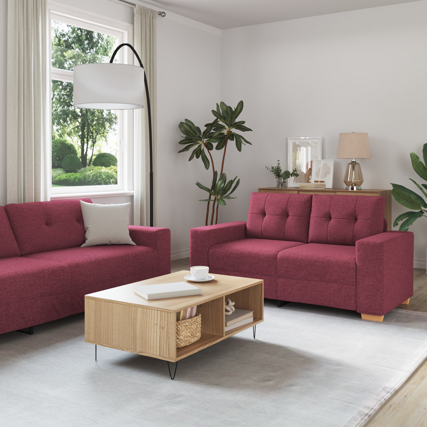 Sofa Set mit Kissen 2 pcs Weinrot 221 x 78 x 80 cm Stoff