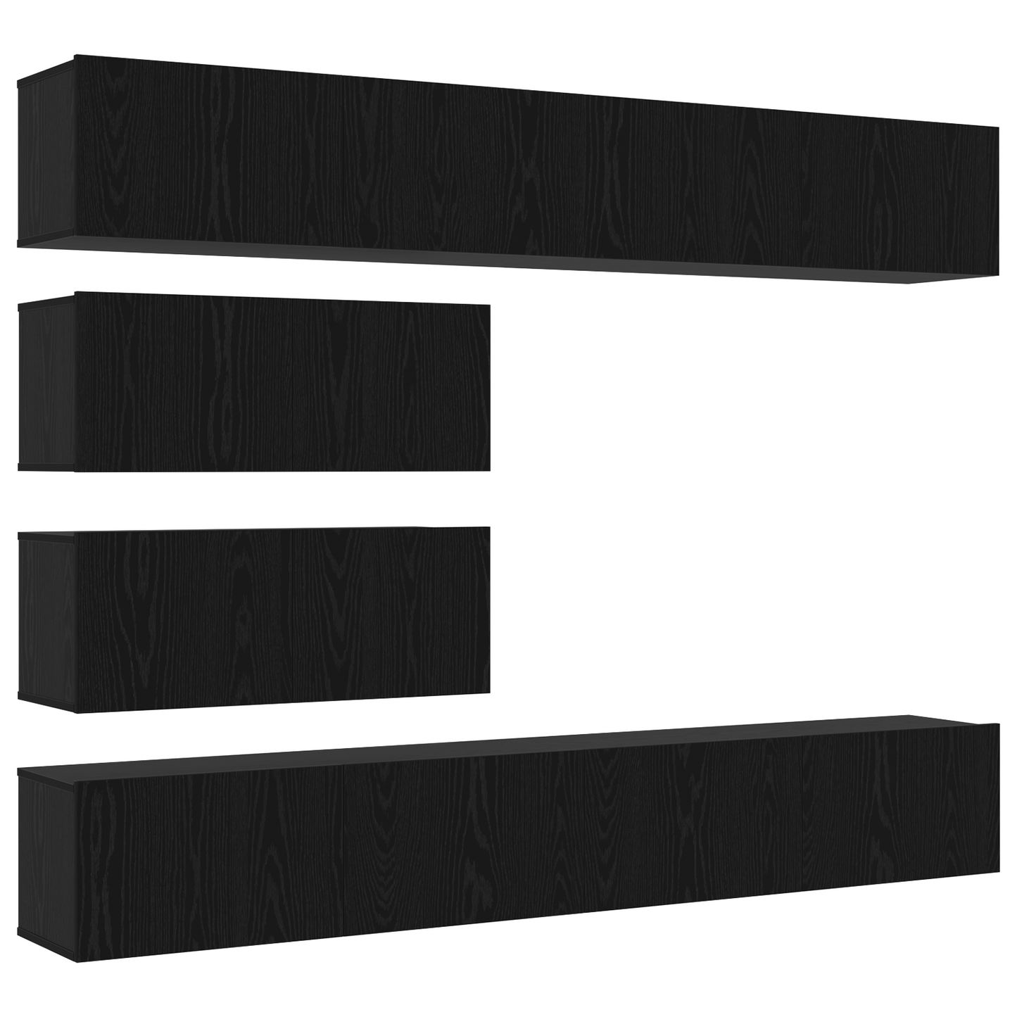 10-teiliges TV Schrank Set - Wandmontiertes schwarzes Eichenholz