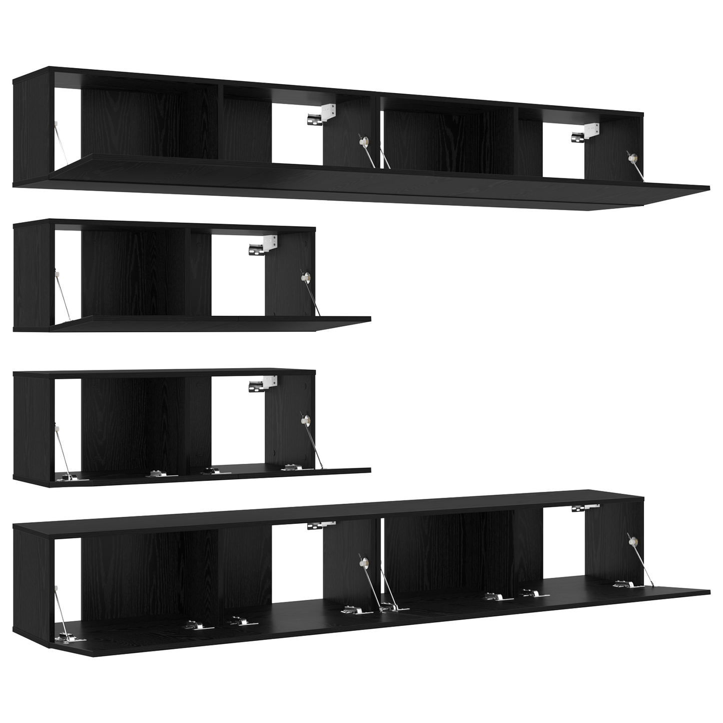 10-teiliges TV Schrank Set - Wandmontiertes schwarzes Eichenholz