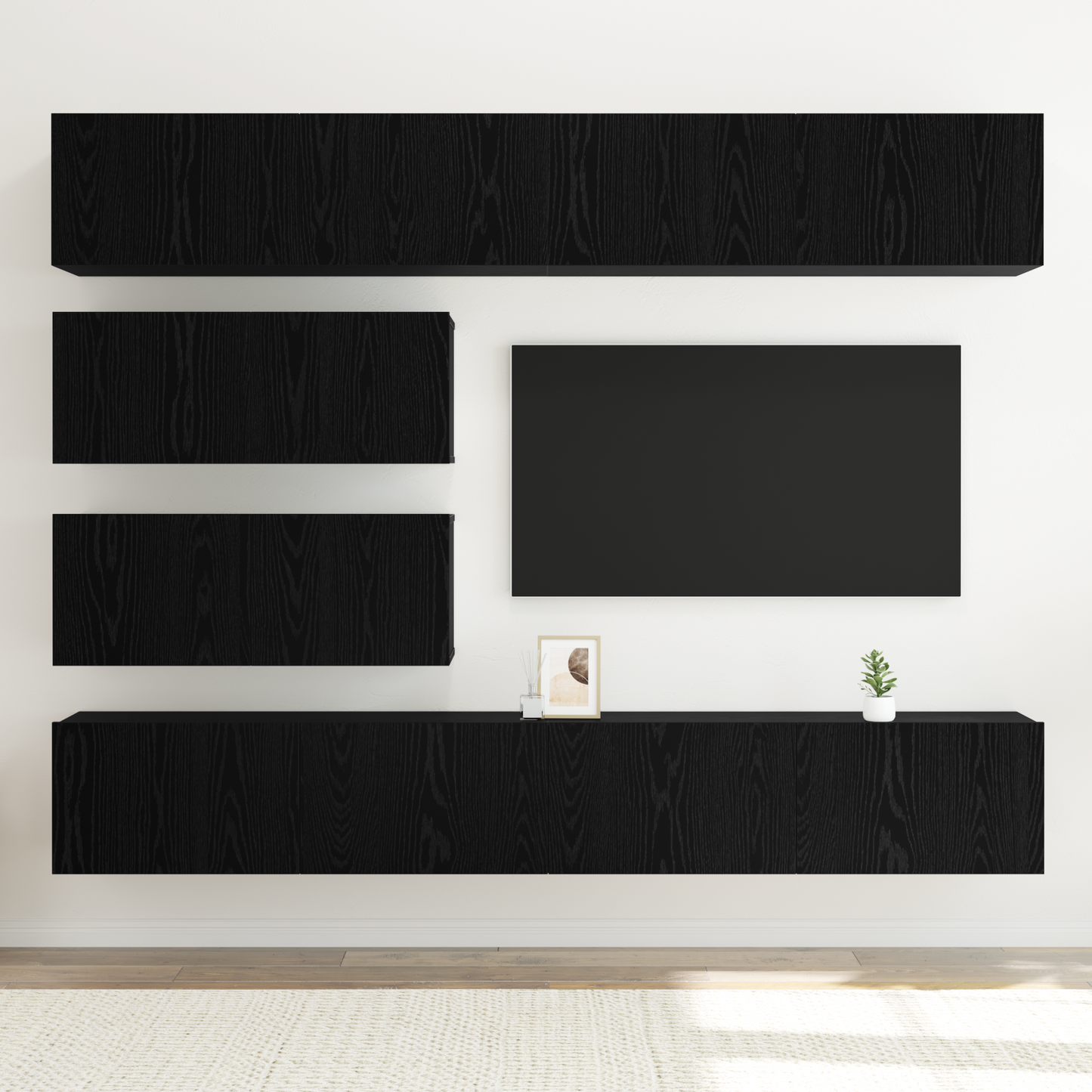 10-teiliges TV Schrank Set - Wandmontiertes schwarzes Eichenholz