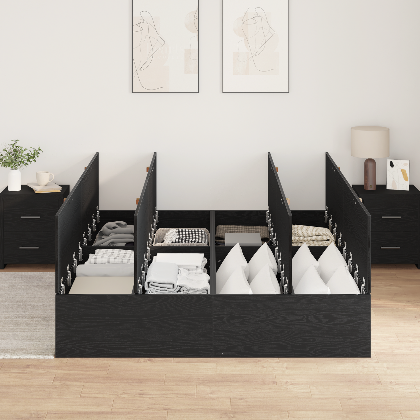 Aufbewahrungsbettgestell Schwarze Eiche 135x190 cm