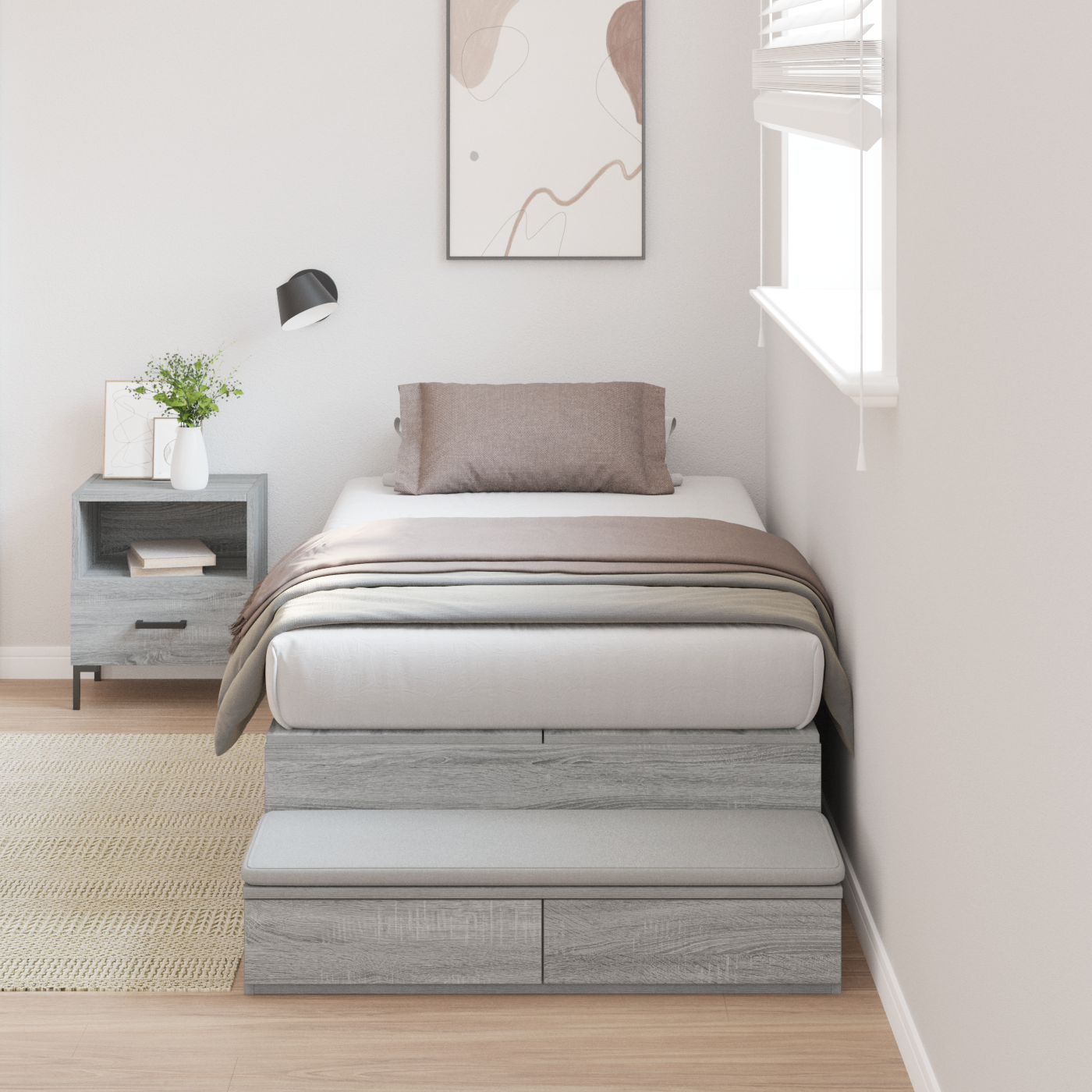 Aufbewahrungsbettgestell Grau Sonoma 90x200 cm