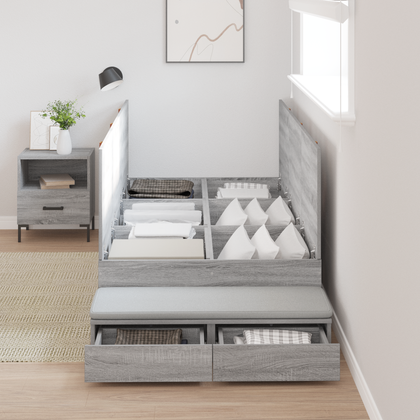 Aufbewahrungsbettgestell Grau Sonoma 90x200 cm