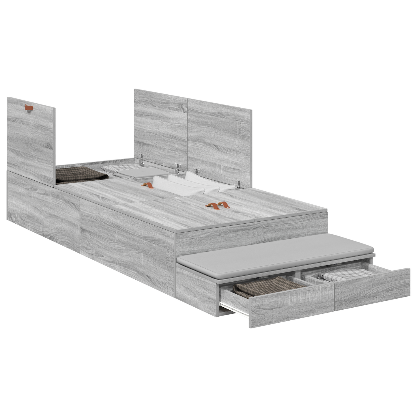 Aufbewahrungsbettgestell Grau Sonoma 90x200 cm