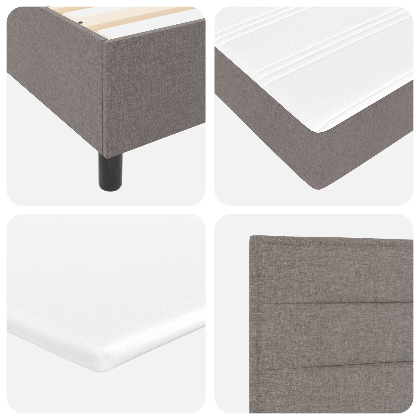 Taupe Boxspringbett mit Matratze 200x200 cm Stoff