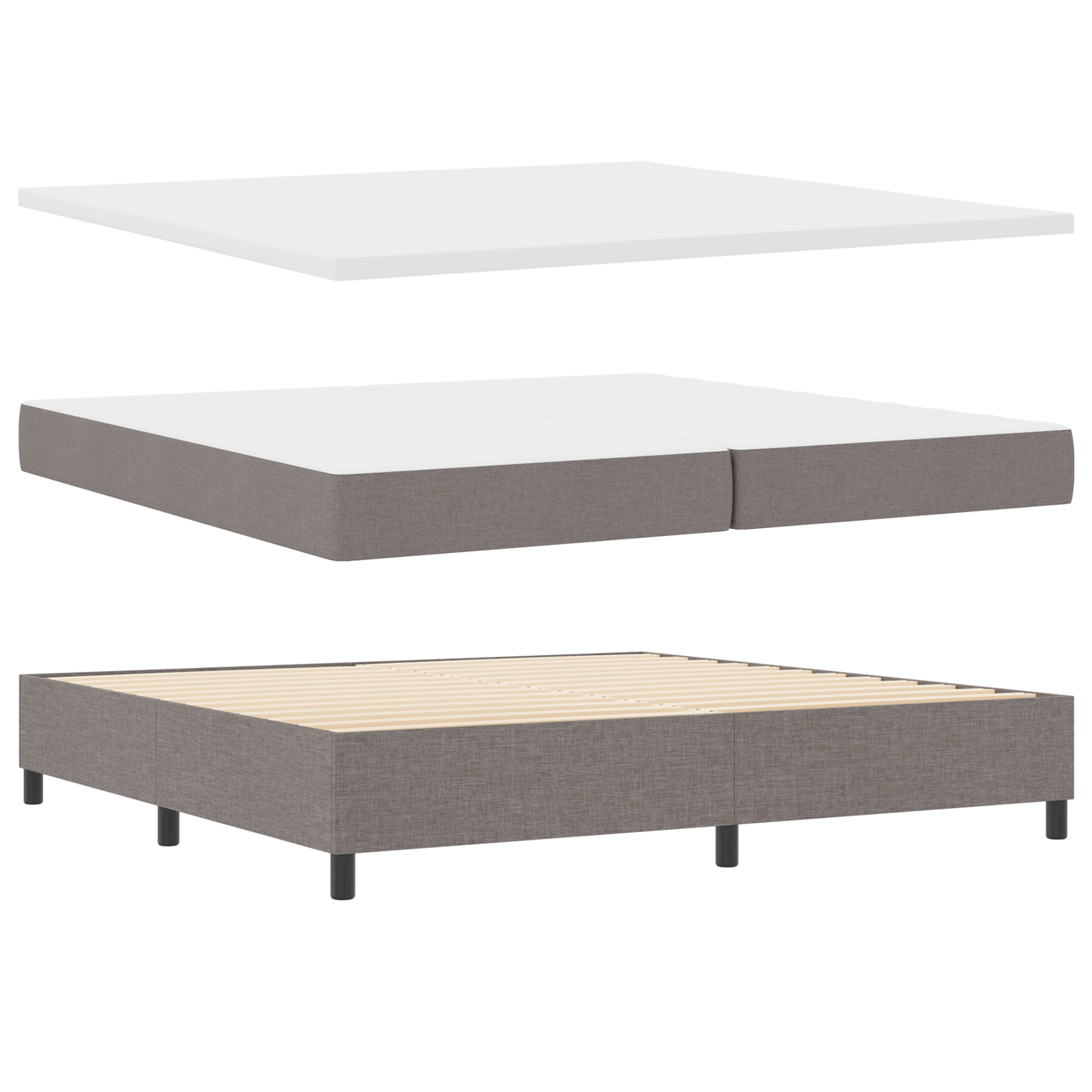Taupe Boxspringbett mit Matratze 200x200 cm Stoff
