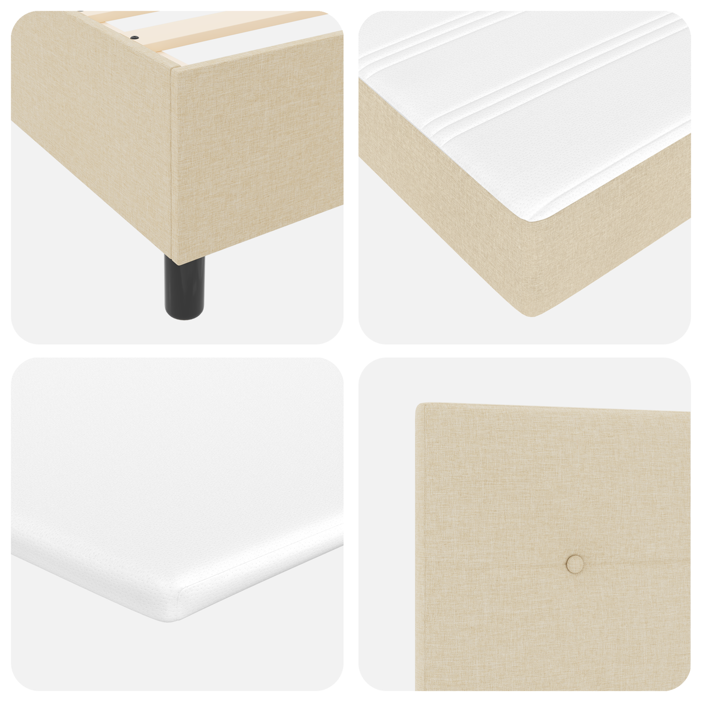 Cremefarbenes Boxspringbett mit Matratze 80x200 cm Stoff