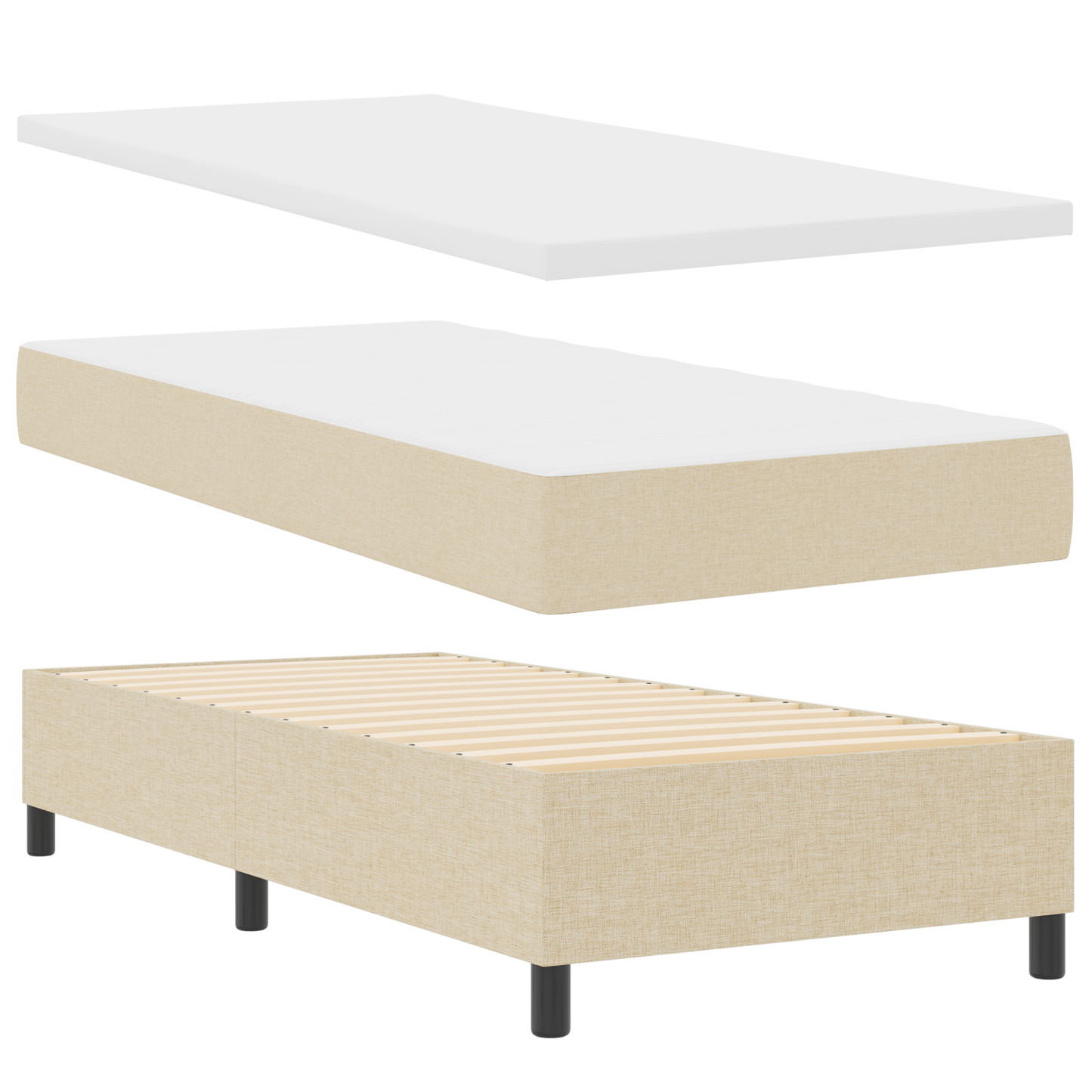 Cremefarbenes Boxspringbett mit Matratze 80x200 cm Stoff