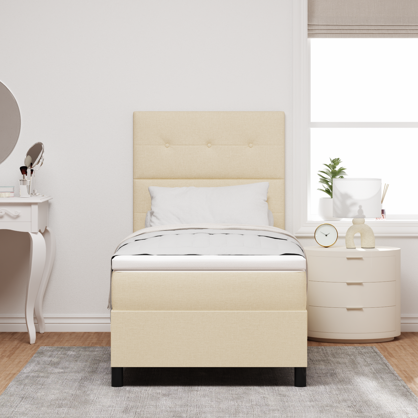 Cremefarbenes Boxspringbett mit Matratze 80x200 cm Stoff