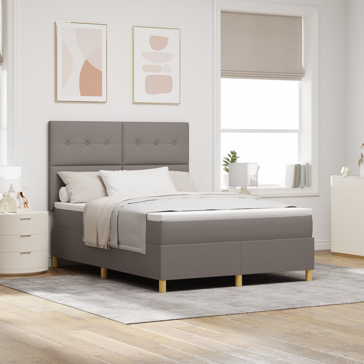 Boxspringbett mit Taupe Matratze 140x200 cm Stoff