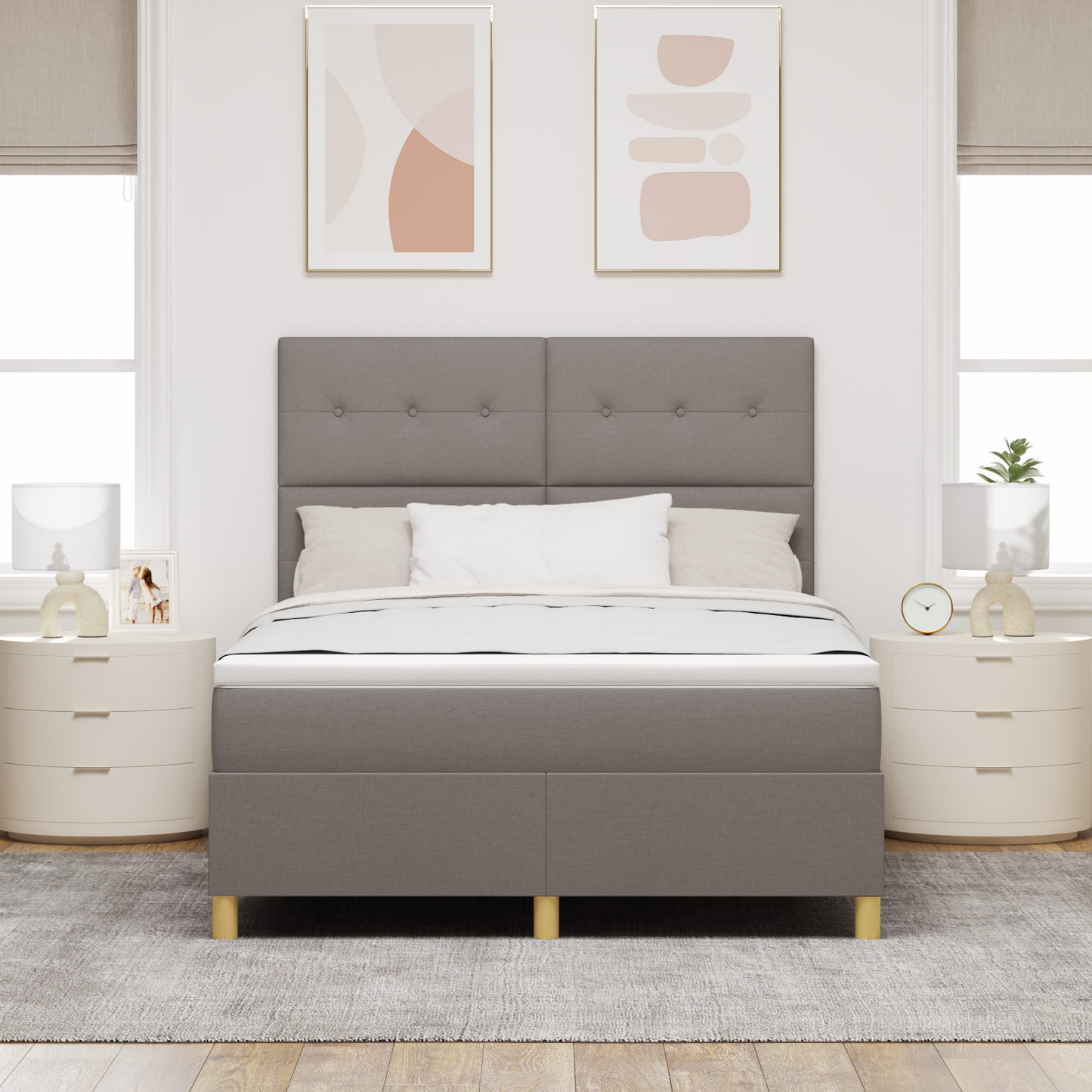 Boxspringbett mit Taupe Matratze 140x200 cm Stoff