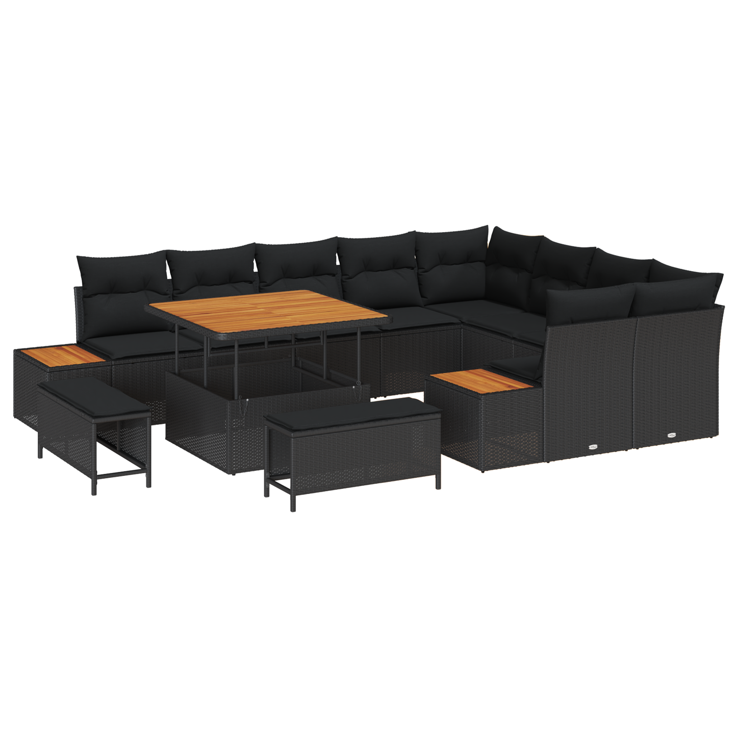 Garten-Sofa-Set mit 12 Teilen und Kissen Schwarz Poly-Rattan Akazie