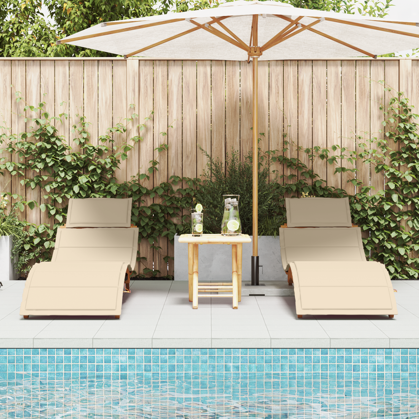 Sonnenliege 2 pcs Beige 184 x 55 x 64cm Massivholz Akazie
