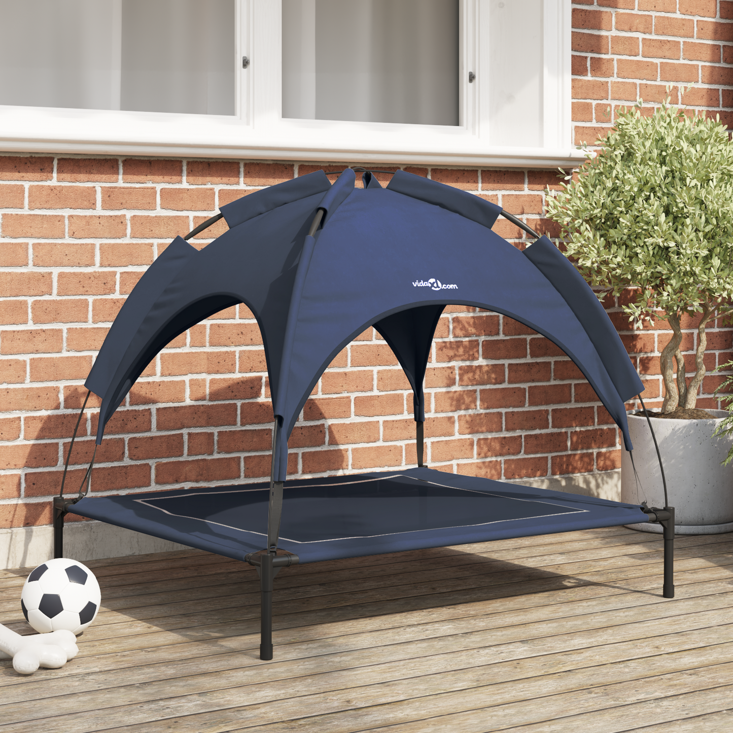 erhöhtes Hundebett mit abnehmbarem Dach Marineblau L Stahl