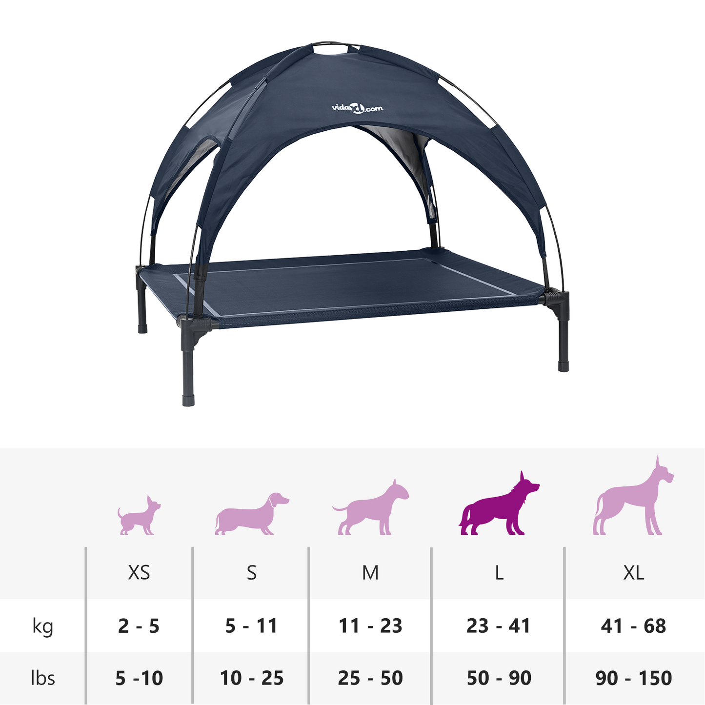 erhöhtes Hundebett mit abnehmbarem Dach Marineblau L Stahl