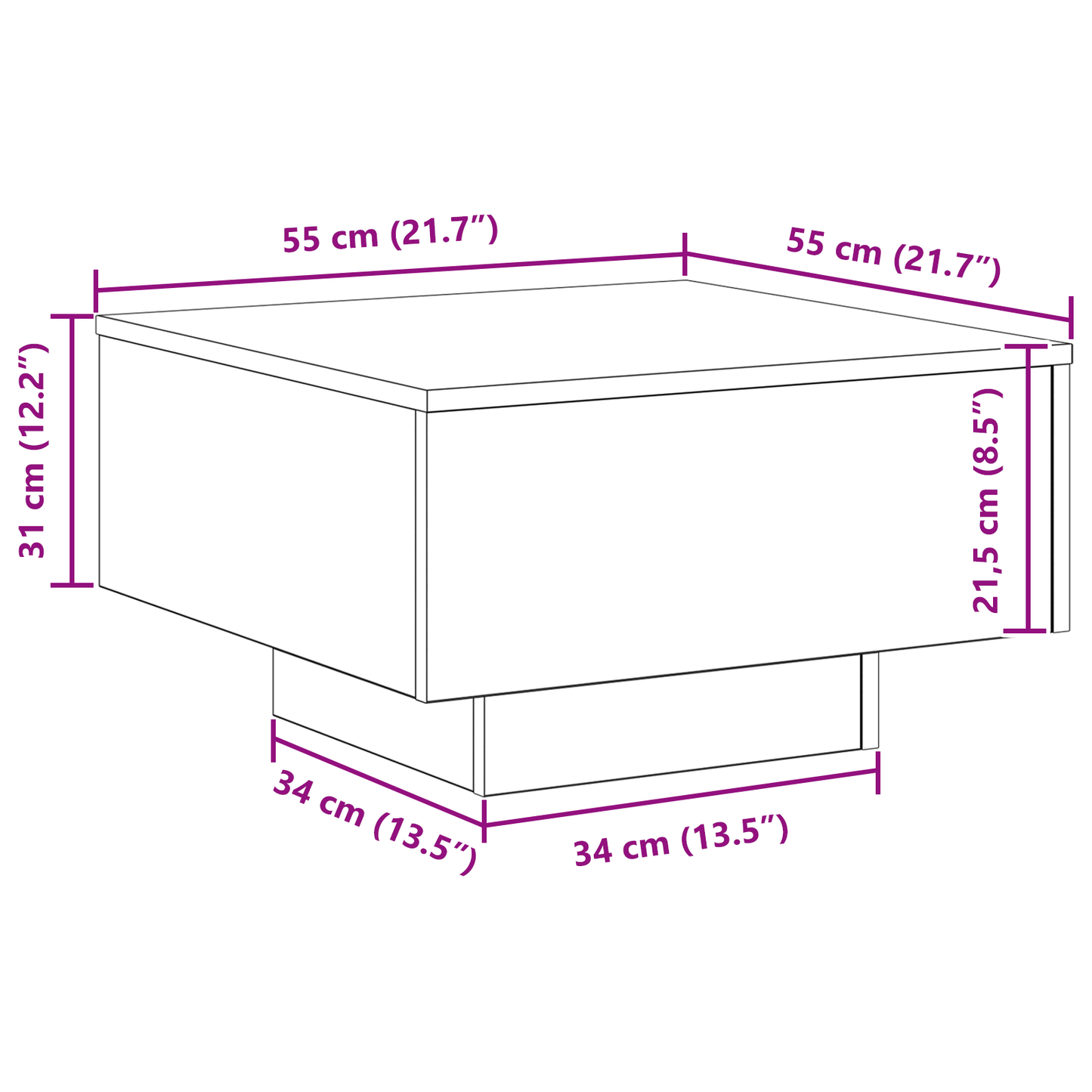 Couchtisch Altholz 55 x 55 x 31 cm Holzwerkstoff