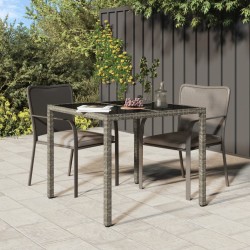 Gartentisch 90x90x75 cm Gehärtetes Glas Poly Rattan Grau