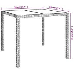 Gartentisch 90x90x75 cm Gehärtetes Glas Poly Rattan Beige