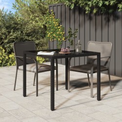 Gartentisch 90x90x75 cm Gehärtetes Glas Poly Rattan Schwarz