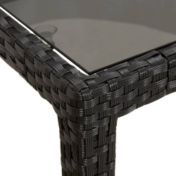 Gartentisch 90x90x75 cm Gehärtetes Glas Poly Rattan Schwarz