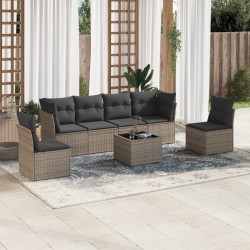 7-tlg. Garten-Sofagarnitur mit Kissen Grau Poly Rattan