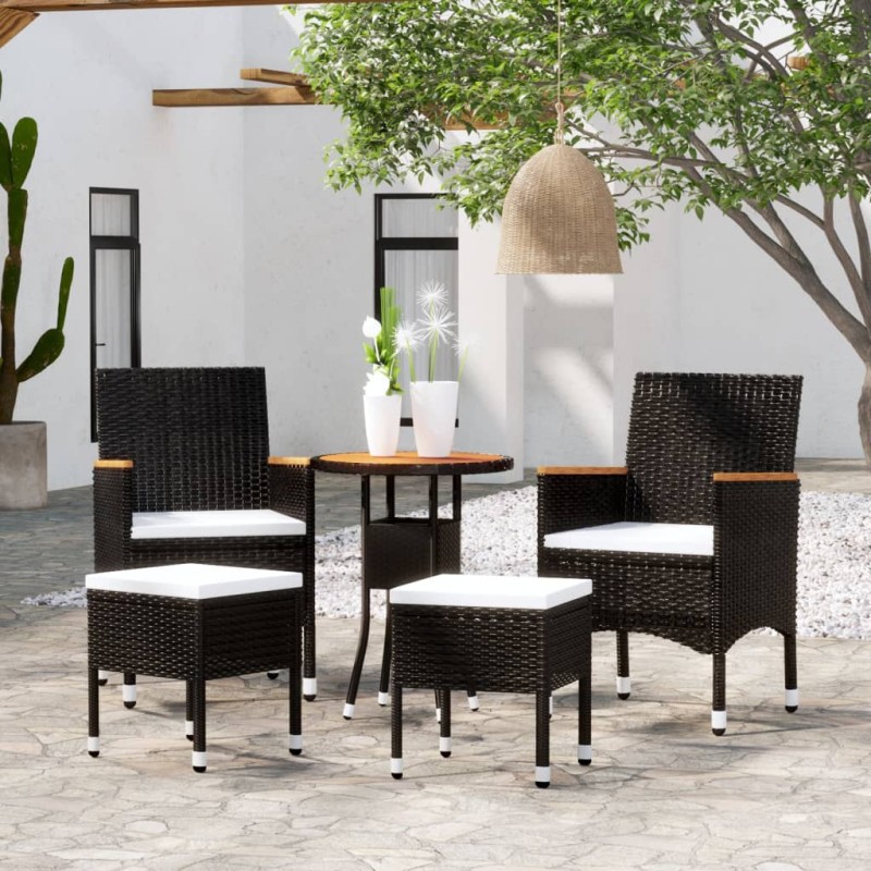 5-tlg. Garten-Lounge-Set Poly Rattan Schwarz