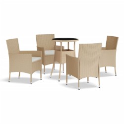 5-tlg. Garten-Bistro-Set mit Kissen Beige Poly Rattan