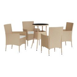 5-tlg. Garten-Bistro-Set mit Kissen Beige Poly Rattan