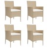 5-tlg. Garten-Bistro-Set mit Kissen Beige Poly Rattan