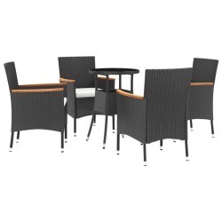 5-tlg. Garten-Bistro-Set mit Kissen Schwarz Poly Rattan