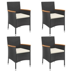 5-tlg. Garten-Bistro-Set mit Kissen Schwarz Poly Rattan