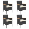 5-tlg. Garten-Bistro-Set mit Kissen Schwarz Poly Rattan