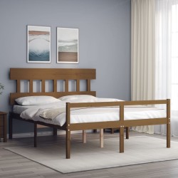 Seniorenbett mit Kopfteil Honigbraun Kingsize Massivholz