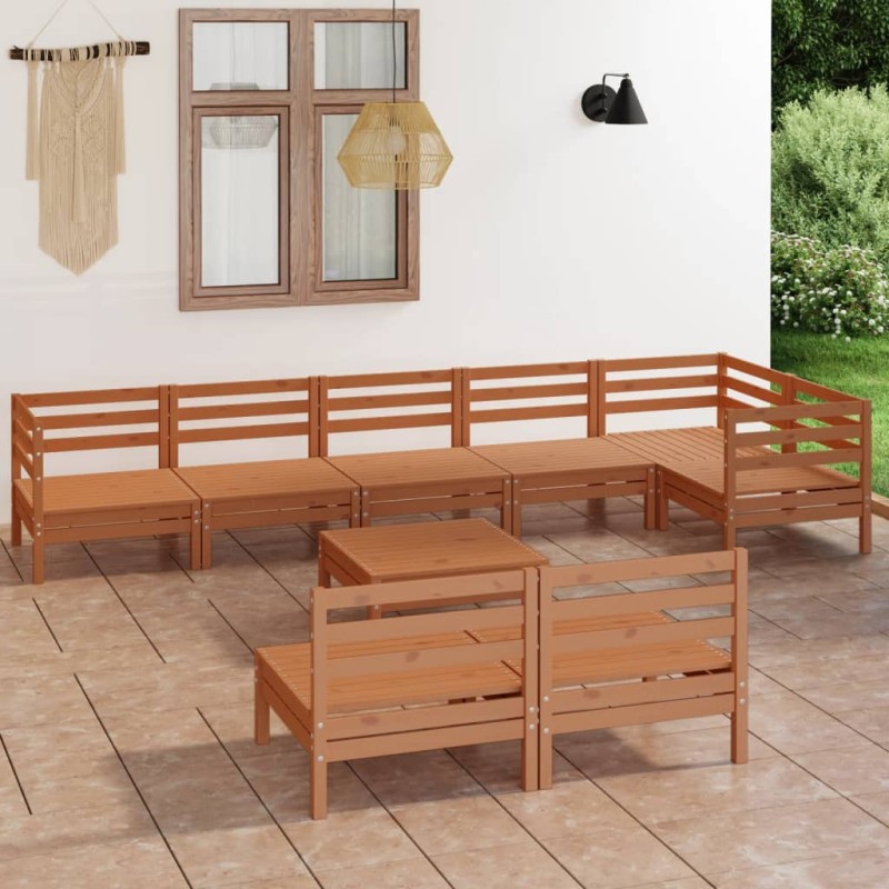 9-tlg. Garten-Lounge-Set Massivholz Kiefer Honigbraun