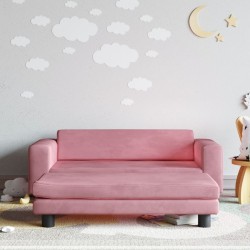 Kindersofa mit Hocker Rosa 100x50x30 cm Samt