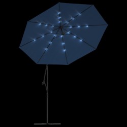 Ampelschirm mit LED-Beleuchtung und Stahl-Mast 300 cm Azurblau