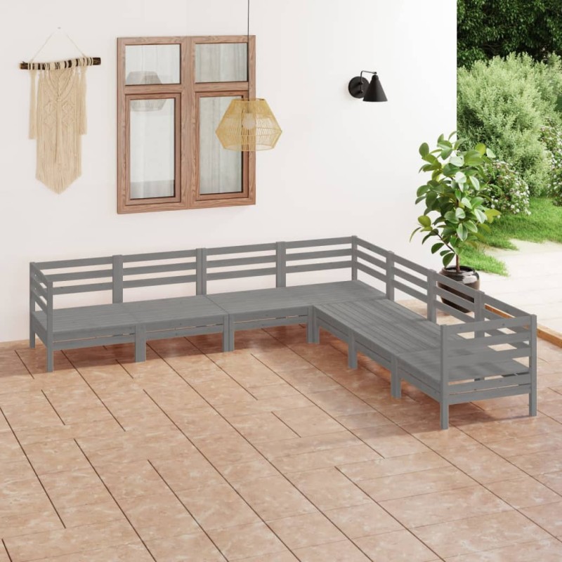 7-tlg. Garten-Lounge-Set Massivholz Kiefer Grau